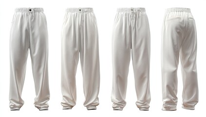 Four-view mockup of off-white, wide-leg sweatpants