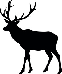 Deer Silhouette with Antlers Isolated on White Background