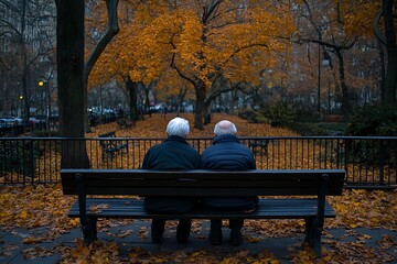 Autumnal Tranquility Elderly Couple Sharing a Peaceful Moment in a Park
