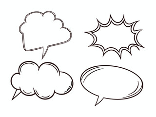 Line Art of Speech Bubbles for Comics, Dialogue, Conversation, and Graphic Design Elements

