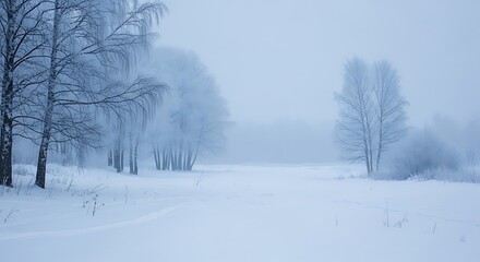 Fototapeta premium Winter wonderland scene with snow and trees.