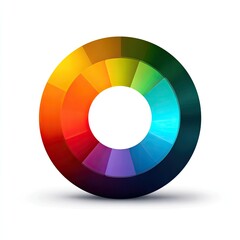 Obraz premium A vibrant color wheel, circular in shape, displays a spectrum of hues. The segments are 3D, with a slight shadow effect. It's set against a plain white background