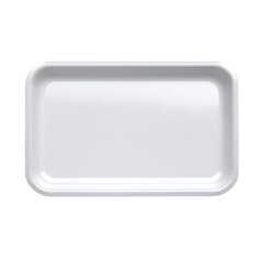 A clean white rectangular food tray with slightly rounded corners isolated on transparent background for packaging and presentation