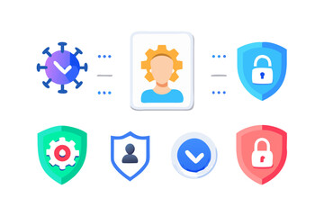 Digital security and data protection concept with virus and user icons