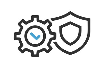Gear with checkmark and shield icon representing security and operational efficiency