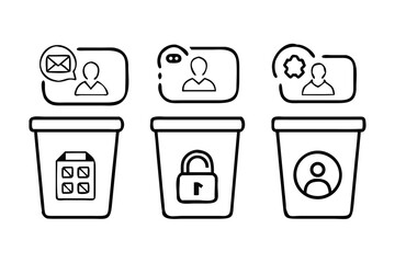 Set of icons representing data deletion and privacy management concepts