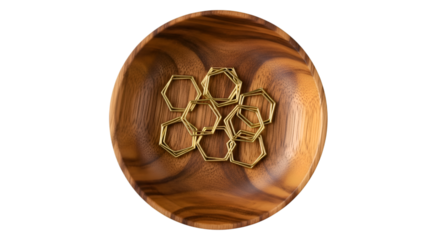 Honeycomb pattern in a wooden bowl isolated on transparent background