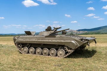 Old russian armored infantry fighting vehicle with cannon and missile launcher