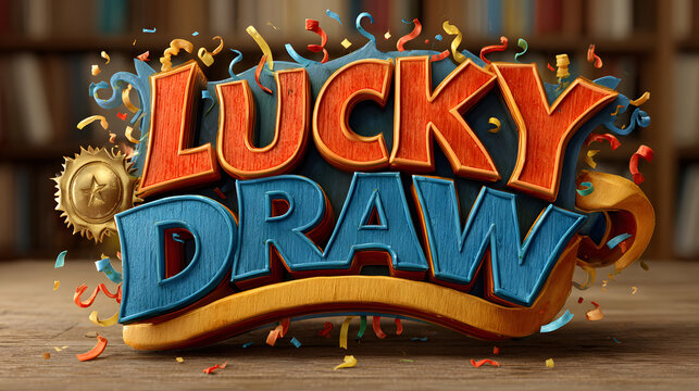 Vibrant Lucky Draw Illustration with Confetti and Star Elements 