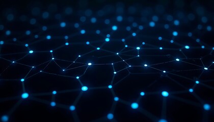 Glowing Network Connecting Blue Dots with Lines on Black Background
