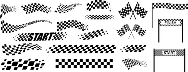 Checkered Racing Flags & Banners &ndash; Black and White Motorsport Icons for Start & Finish Lines