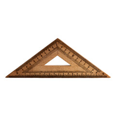 Vintage wooden carpenter s triangular ruler with intricate markings isolated on transparent background