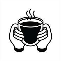 Hot Coffee Cup Silhouette with Hands Outline Vector Drawing