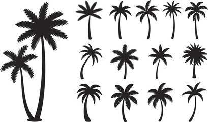 Silhouette Palm Tree Icon Set for Tropical Beach, Summer Vacation, Exotic Nature, Paradise Island, and Travel Vector Design