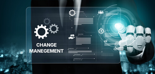 AI supports business transformation through change management strategies combining innovation, globalization, solution enablement, and team collaboration Vouch