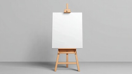 A 4K photo of white foam board poster on an easel front facing, blank, exhibition, presentation, marketing, standing.