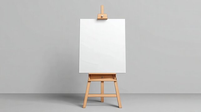 A 4K photo of white foam board poster on an easel front facing, blank, exhibition, presentation, marketing, standing.