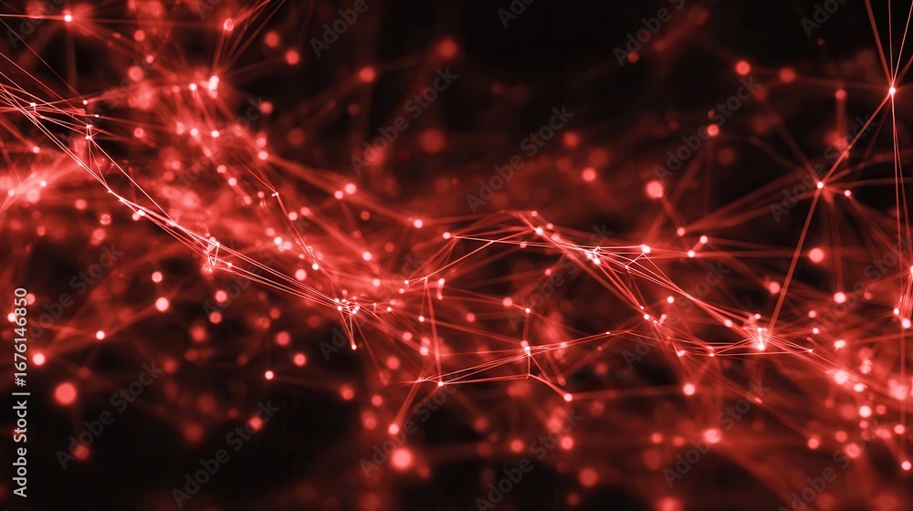 Poster abstract red tech background dynamic network system artificial neural connections digital illustrati