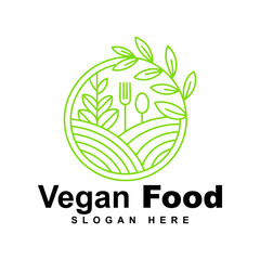 Vegan food logo vector design illustration with creative element concept