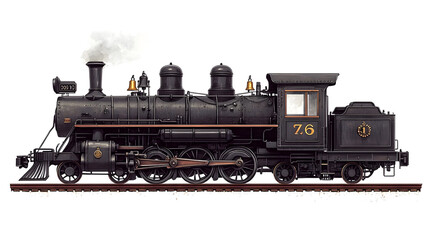 Fototapeta premium Detailed side view of vintage black steam locomotive for historical railway design