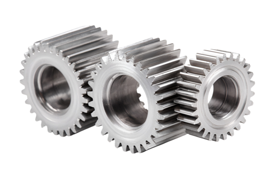 Three metallic gears interlocked teamwork machinery