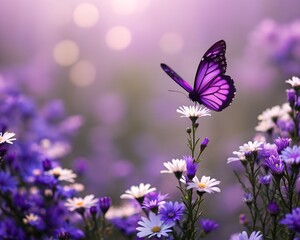 butterfly wallpaper​.Pink butterflies glowing in a luminous floral meadow, delicate wallpaper background with spring blossoms, dreamy insect wings, and pastel tones of elegance.