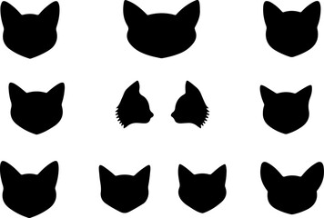 "Stylized Cat Faces Collection Black Vector Bundle