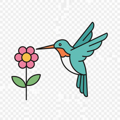 Obraz premium A teal hummingbird drinks nectar from a pink flower.
