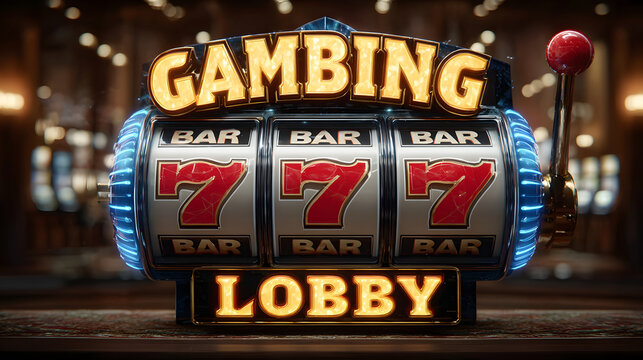 Close up of a casino slot machine with lucky sevens and bar symbols  - Powered by Adobe