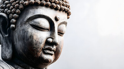 Closeup Buddha statue with copy space showcasing peace and tranquility beautifully