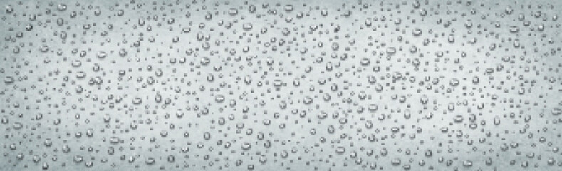 Realistic drops of water on a silver metal background - Vector illustration