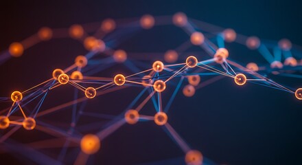Abstract representation of interconnected nodes, forming a network structure, with glowing orange spheres.