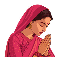 A Indian women wearing saree namaste pose Vector illustration.