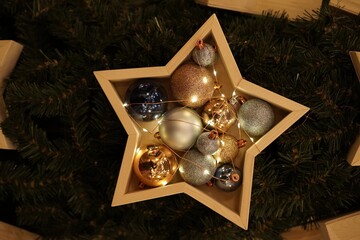 Majestic Star-Shaped Box Filled with Christmas Ornaments