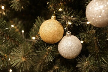 Glamorous Gold and Silver Ornaments Adorn Christmas Tree