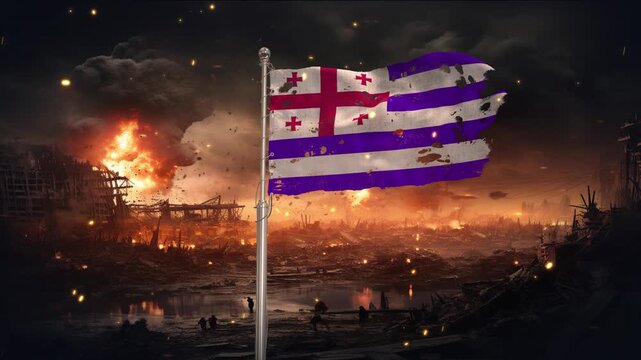 Ajaria flag waving in war is torn