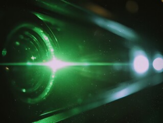 Obraz premium Electric vehicle charging at night with green light and lens flare. Technology concept