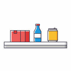 Shelf with a box bottle and can illustration.