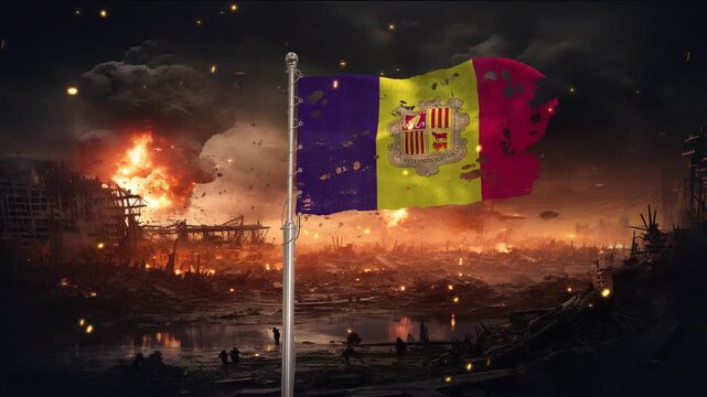 Andorra flag waving in war is torn