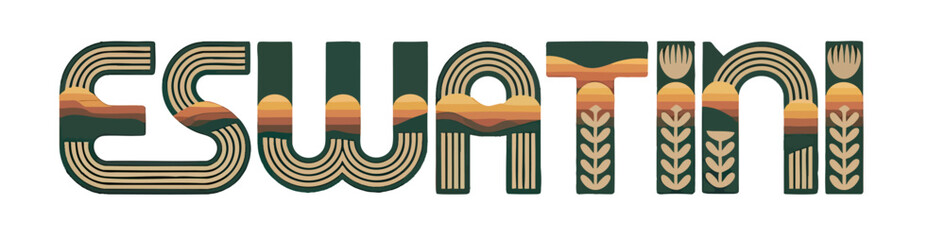 Eswatini Decorative Vector Lettering with African Patterns, Tribal Design, Earthy Colors, Nature Motifs, Modern Typography Art