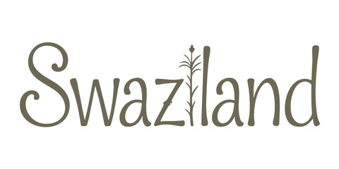 Swaziland Artistic Typography Logo with African Tribal Floral Element Isolated on White Background for Travel, Culture, and Branding Design