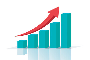 3d bar chart illustrating upward growth and performance