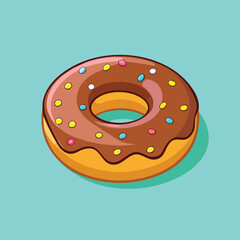 Delicious chocolate donut with colorful sprinkles on a blue background, a sweet treat for any occasion