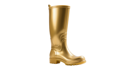 Rubber boots with gold coating on a transparent background