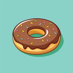 A delicious chocolate donut with colorful sprinkles on a blue background, perfect for a sweet treat