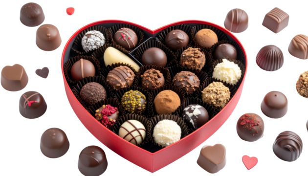 A delicious box of assorted heart-shaped chocolates, a perfect sweet gift for a loved one