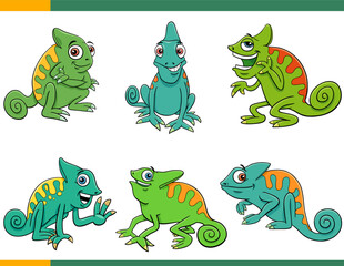 cartoon funny chameleons animals comic characters set