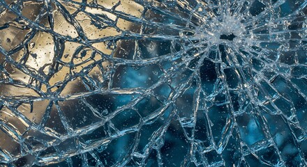 A mesmerizing macro shot of shattered glass reveals intricate cracks and abstract patterns