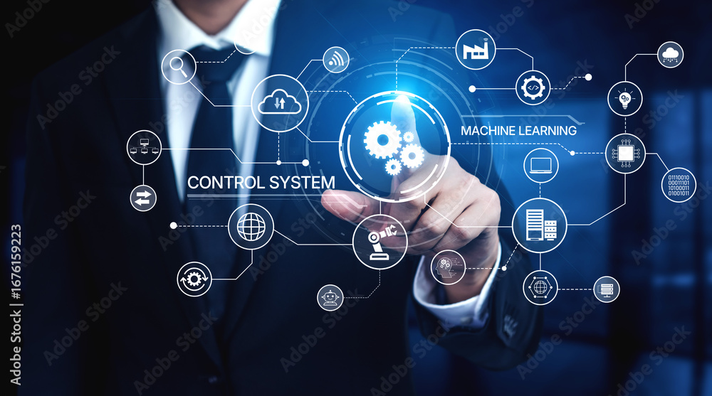 Poster modern automation drives workflow efficiency by connecting systems, people, and data. with intellige