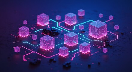 Abstract digital representation featuring glowing cubes connected by illuminated pathways, a futuristic concept.